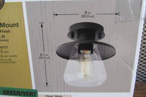 lot 11 image: Northmoore 1-Light Oil Rubbed Bronze and Glass Vintage Semi-Flush Mount