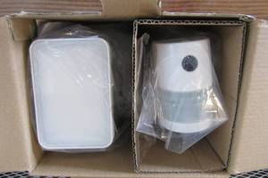 lot 78 image: Video Wi-Fi Connected White Wired Single Head Motion Activated Outdoor Security Integrated LED Flood Light 1200 Lumens