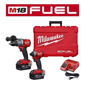 lot 11 image: Milwaukee M18 FUEL 18-Volt Lithium-Ion Brushless Cordless Hammer Drill & Impact Driver Combo Kit (2-Tool) w(2) 5Ah Batteries, 2997-22. - Works