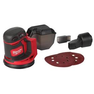 lot 17 image: Milwaukee M18 18-Volt Lithium-Ion Cordless 5 in. Random Orbit Sander (Tool-Only), 2648-20 - Works.