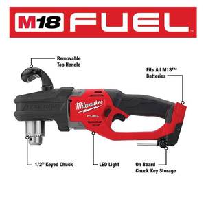 lot 36 image: Milwaukee M18 FUEL GEN II 18-Volt Lithium-Ion Brushless Cordless 12 in. Hole Hawg Right Angle Drill (Tool-Only), 2807-20 - Works.