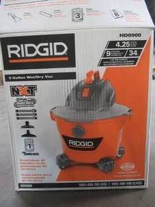 lot 56 image: RIDGID 9 Gal. 4.25-Peak HP NXT WetDry Vac, HD900, Works.