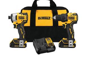 lot 96 image: DEWALT ATOMIC 20-Volt MAX Cordless Brushless Compact DrillImpact Combo Kit (2-Tool) with (2) 1.3Ah Batteries, Charger & Bag, DCK278C2 - Like New