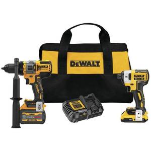 lot 98 image: DEWALT 20-Volt MAX Cordless Brushless Hammer DrillDriver Combo Kit with FLEXVOLT ADVANTAGE (2-Tool), DCK2100D1T1 - LIKE NEW