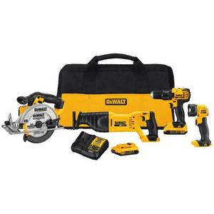 lot 99 image: DEWALT 20-Volt MAX Lithium-Ion Cordless Combo Kit (4-Tool) with (2) Batteries 2Ah, Charger and Contractor Bag, DCK423D2 - LIKE NEW