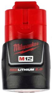 lot 114 image: Milwaukee M12 12-Volt Lithium-Ion 2.0 Ah Compact Battery 48-11-2420. LIKE NEW
