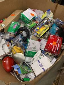 Gaylord full of assorted plumbing, lighting, electrical and misc items open pkgs customer returns various conditions see pictures