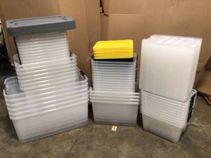 Lot of Assorted Plastic Storage Totes some missing covers review pictures