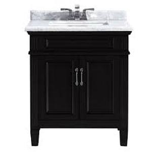 Blaine 30 in. Vanity in Black with Marble Vanity Top in Carrara White not used see pictures