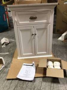 lot 23 image: Lamport 25 in. x 22 in. Bath Vanity in White with Engineered Stone Vanity Top in Artisan White with White Sink by Home Decorators Collection Customer Returns See Pictures