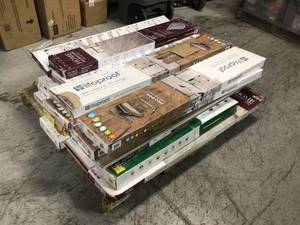 lot 37 image: Pallet of assorted wooden flooring Customer Returns See Pictures