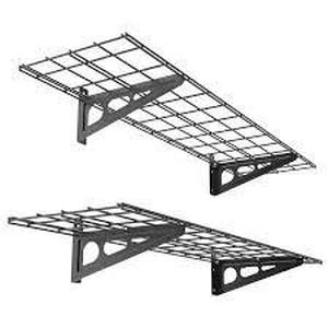 lot 59 image: 12 in. x 48 in. 2-Pack Black Steel Garage Wall Shelves with Brackets by FLEXIMOUNTS- open box not used -SEE PICTURES