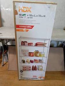 lot 1 image: Chrome 5-Tier Heavy Duty Metal Wire Shelving Unit (48 in. W x 72 in. H x 18 in. D)by HDX- open box not used -SEE PICTURES