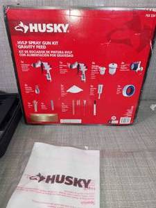 lot 11 image: HVLP and Standard Gravity Feed Spray Gun Kit by Husky- missing items- slightly used -SEE PICTURES