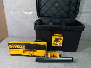 lot 15 image: 25 in. 15 Gal. Mobile Tool Box & Wide Miter Saw Stand Material Support  by DEWALT- slightly used -SEE PICTURES