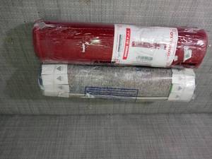 lot 25 image: Carpet Aisle Design Red 2 ft. x 12 ft. Runner Rug & Madison GrayBlue 2 ft. x 8 ft. Runner Rug - not used -SEE PICTURES