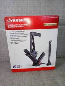 lot 56 image: Pneumatic 3-in-1 15.5-Gauge and 16-Gauge 2 in. Flooring Nailer and Stapler with Quick Jam Release by Husky- open box not used -SEE PICTURES