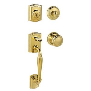 lot 55 image: Prestige Wesley Single Cylinder Lifetime Polished Brass Door Handleset with Alcott Door Knob Featuring SmartKey Security by Baldwin- open box not used -SEE PICTURES