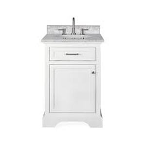 lot 85 image: Windlowe 24 in. W x 22 in. D x 35 in. H Bath Vanity in White with Carrera Marble Vanity Top in White with White Sink by Home Decorators Collection- not used no packaging -SEE PICTURES