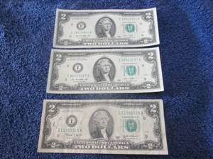 3- $2 Bills...