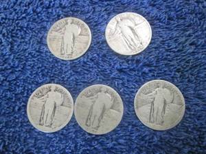 5 Walking Liberty Quarter Dollar Co...