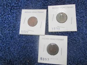 1897, 1889, 1898 Indian Head Pennie...