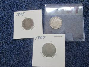 3- 1907 Barber Nickels...