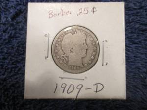 1909 D Barber Quarter Dollar...