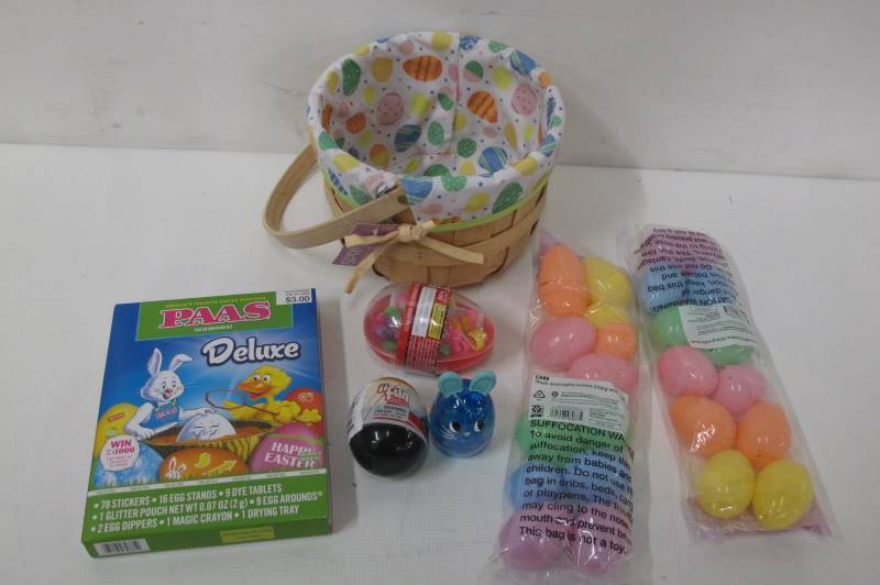 Woven Easter Basket Set with Refillable Eggs, Toys and Egg Decorating Kit - NEW