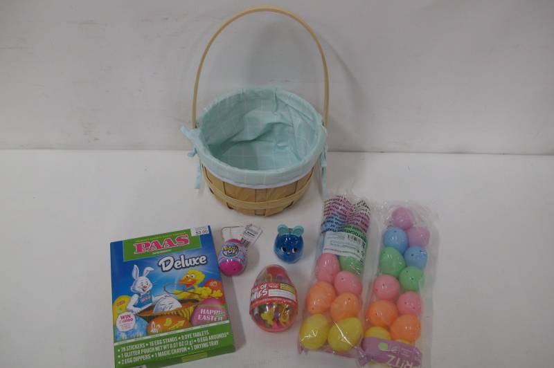 Woven Easter Basket Set with Refillable Eggs, Toys and Egg Decorating Kit - NEW