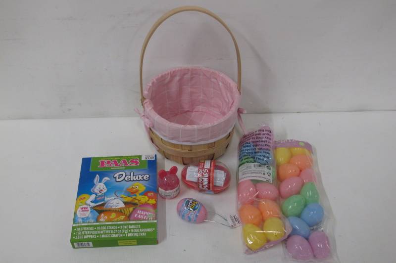 Woven Easter Basket Set with Refillable Eggs, Toys and Egg Decorating Kit - NEW