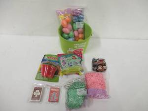 Green Cloth Hello Spring Easter Basket with Handles and Goodies