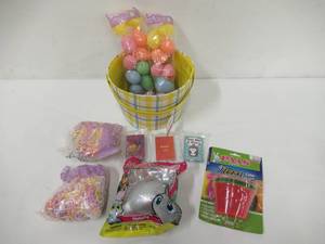 Yellow Plaid Cloth Easter Basket with Handles and Goodies