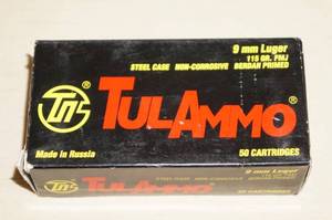 50 TulAmmo 9mm Luger 115 Gr FMJ Steel Case Ammo