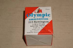 50 Olympic .223 Rem 55 Gr FMJ Ammo