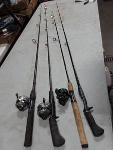 lot 40 image: Zebco Rod, 2-Berkley Rods With Reels, Cabelas Rod (Broken) With Johnson Century Reel