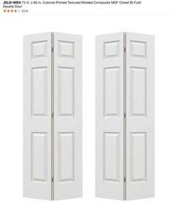 JELD-WEN 72IN. COLONIST PRIMED TEXTURED MOLDED COMPOSITE MDF CLOSET BI-FOLD DOUBLE DOOR. SEE PICTURES