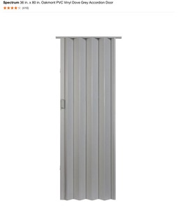SPECTRUM 36 IN. OAKMONT PVC VINYL DOVE GREY ACCORDION DOOR. SEE PICTURES