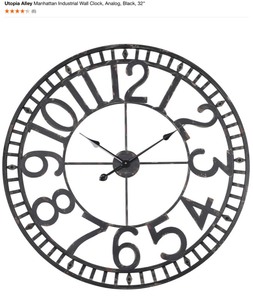 UTOPIA  ALLEY MANHATTEN INDUSTRIAL WALL CLOCK ANALOG, BLACK,32. SEE PICTURES