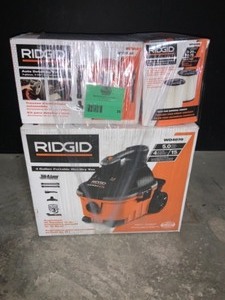 RIDGID 4 GAL 5.0 PEAK HP PORTABLE WETDRY SHOP VACUUM WITH FLITER AND ACCESSORIES. SEE PICTURES