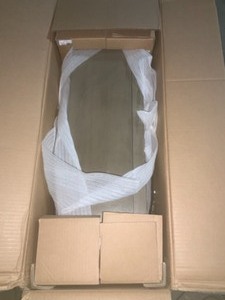 HOME DECORATORS NAPLES W BATHROOM STORGE WALL CABINET IN DISTRESSED GREY. SEE PICTURES