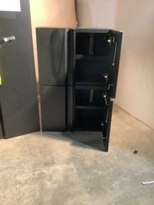 lot 1 image: HUSKY 78 IN. W x 75IN. H x 19 IN. D STEEL GARAGE CABINET SET IN BLACK (3 -PIECES) SEE PICTURES