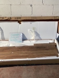 lot 3 image: WALKER EDISON FURNITURE COMPANY 70 IN. RUSTIC OAK COMPOSITE TV STAND 75 IN. WITH DOORS. SEE PICTURES