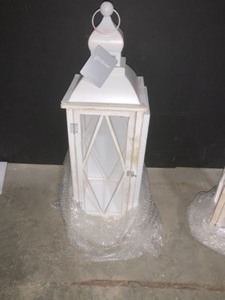 lot 20 image: GLITZHOME WHITEWASH WOOD LANTERN WITH METAL LID, (SET OF 2) SEE PICTURES