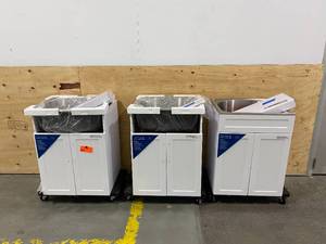 lot 23 image: GLACIER BAY Lot of 3-  All-in-One 24.125 in. x 21.375 in. x 35 in. Stainless Steel Laundry Sink with Faucet and Storage Cabinet