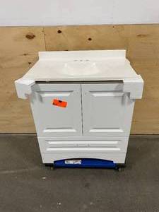 lot 24 image: GLACIER BAY Lancaster 30 in. W Bath Vanity in White with Cultured Marble Vanity Top in White