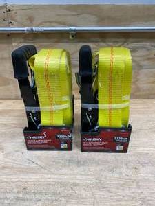 lot 30 image: HUSKY Lot of 2-  27 ft. x 2 in. Heavy-Duty Ratchet Tie-Down with J Hook