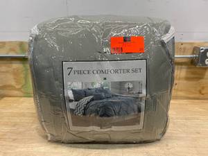 lot 35 image: AVONDALE MANOR Ella Pinch Pleat Gray King Reversible Comforter With Bed Skirt