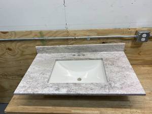 lot 60 image: HOME DECORATORS COLLECTION 37 in. W x 22 in. D Stone Effects Vanity Top in Winter Mist with White Sink