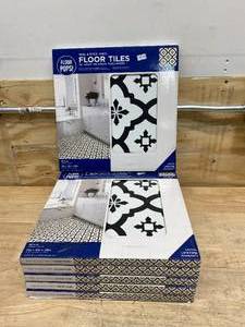 lot 64 image: FLOORPOPS Lot of 6 Boxes of-  Comet Peel & Stick Tiles Floor Decal, Black (10 Tiles Per Box)